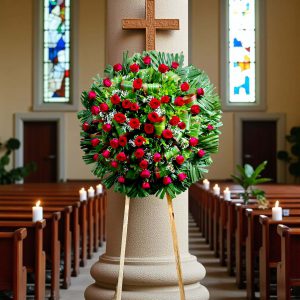 Corona Fúnebre de Rosas Rojas – Tributo Clásico